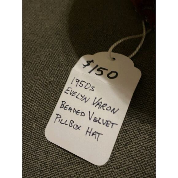 Evelyn Varon Velvet Beaded Pillbox Hat 1950s Cocktail Turban Floral Union Vtg - Picture 15 of 15